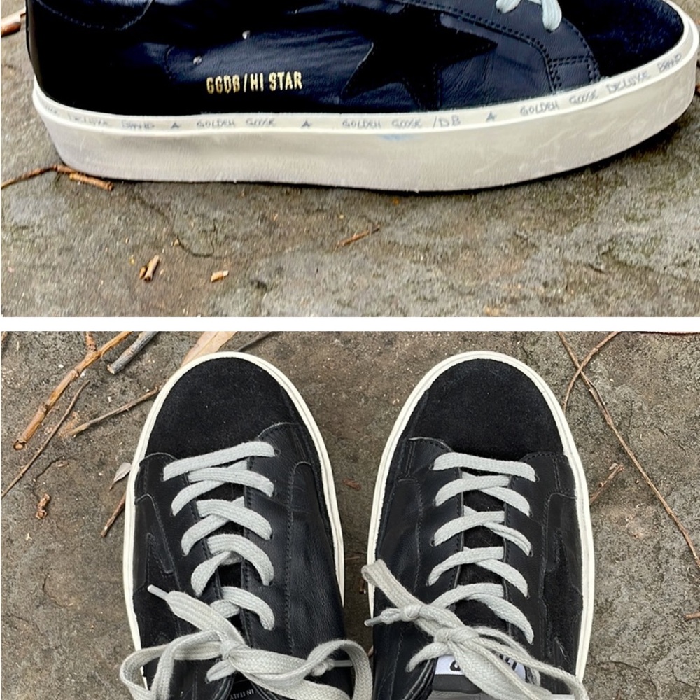 WOMENS GOLDEN GOOSE HI STAR BLACK LEATHER LOW TOP PLATFORM SNEAKERS - 9 Cute - Picture 7 of 10